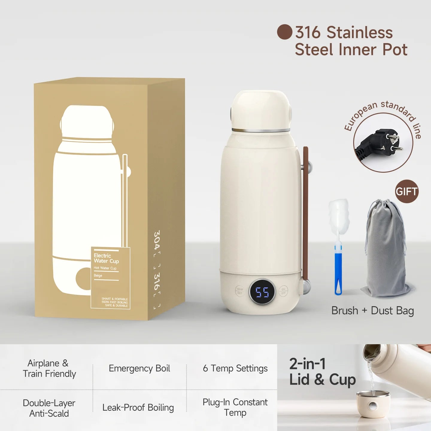 800ml Smart Portable Travel Kettle – Digital LED Display & Precision Temp Control