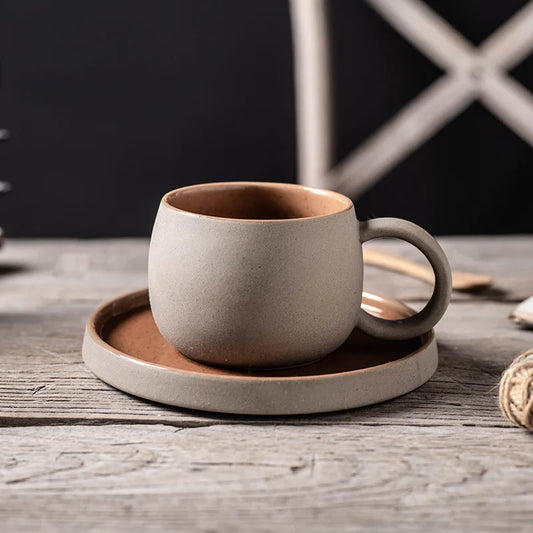 Japanese Style Ceramic Coffee Cup and Saucer Set