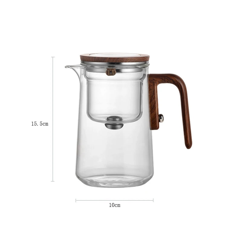 Magnetic Switch Glass Teapot with Tea Separator & Wood Handle