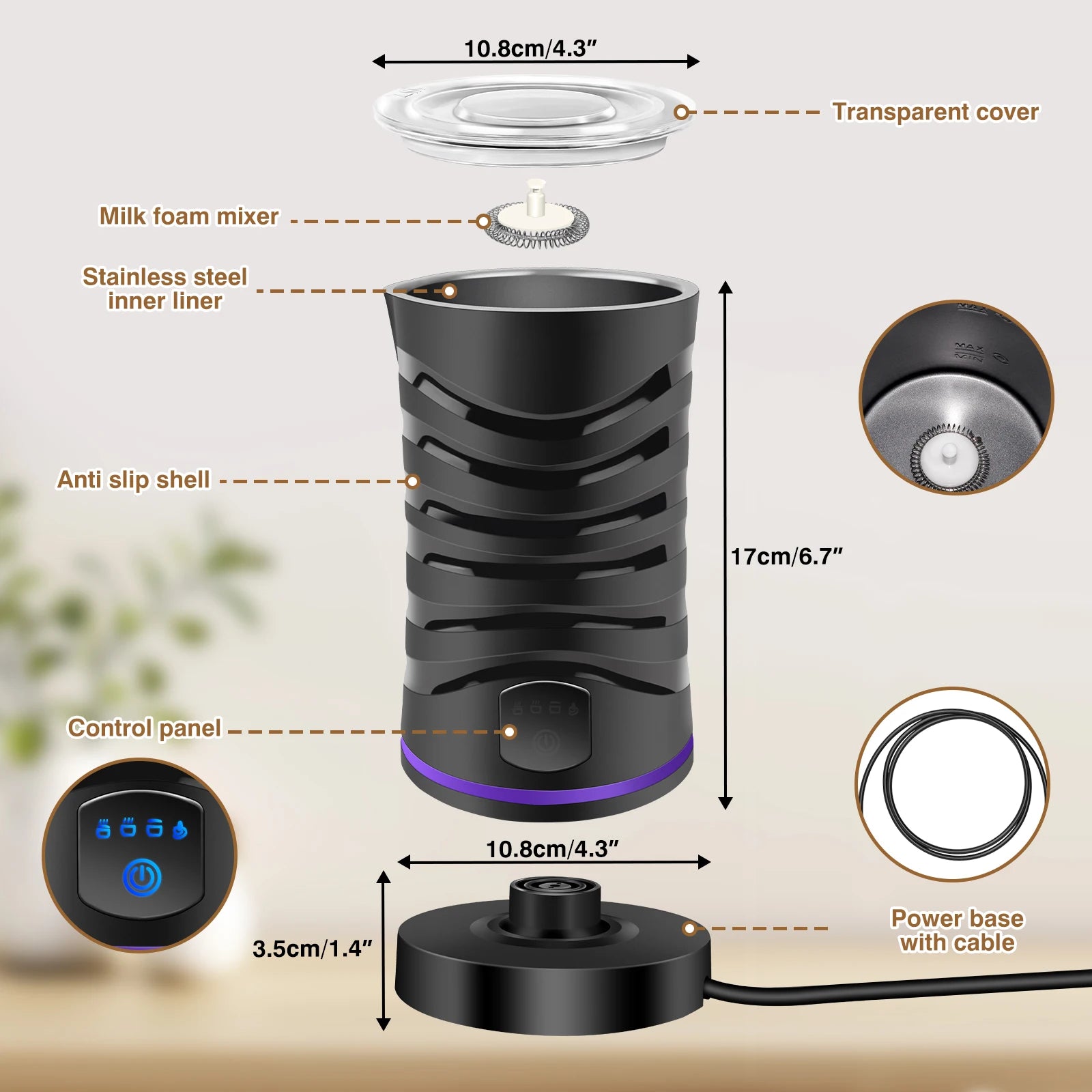 Electric Milk Frother & Steamer - 400W 4-in-1 Hot & Cold Foam Maker (600ml)