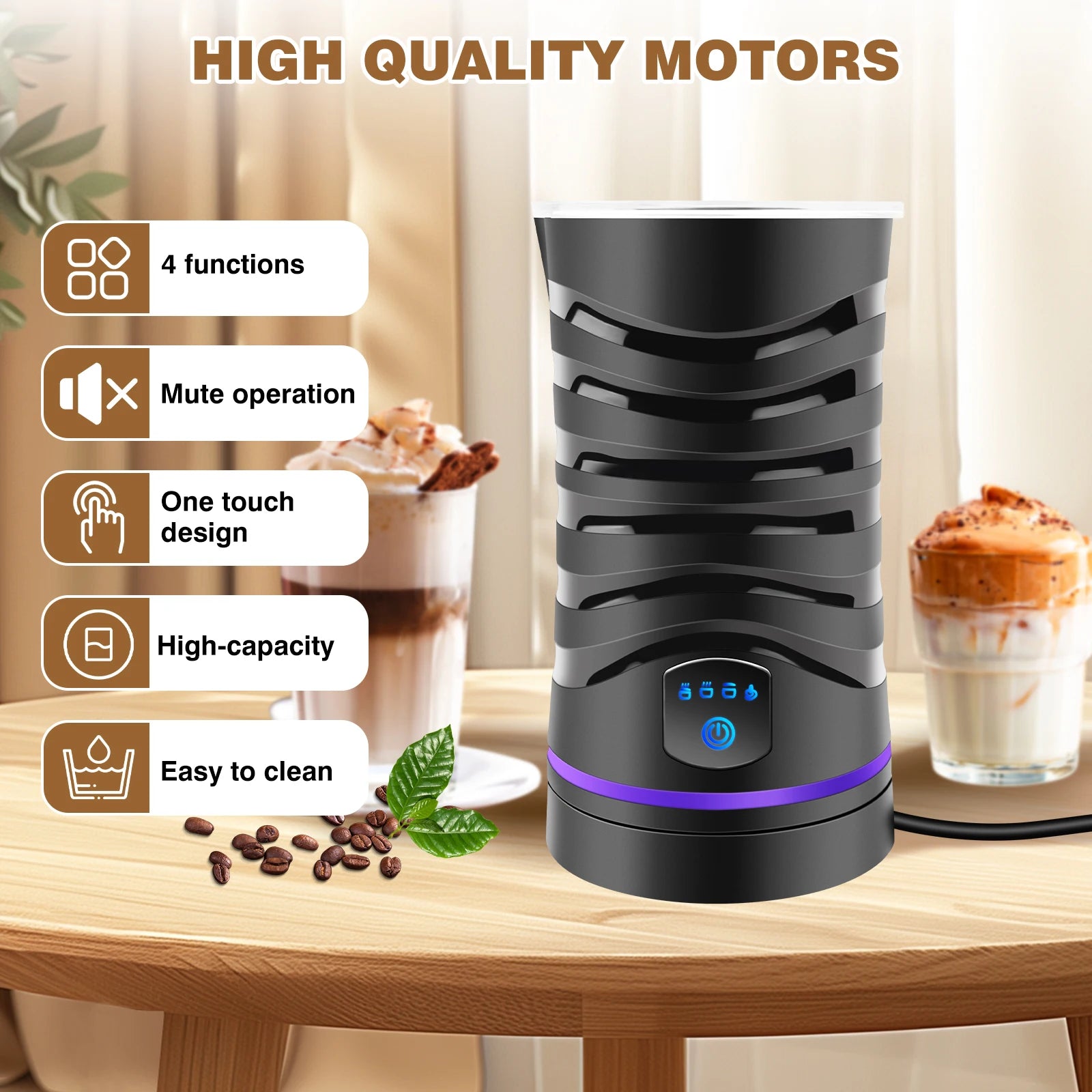 Electric Milk Frother & Steamer - 400W 4-in-1 Hot & Cold Foam Maker (600ml)