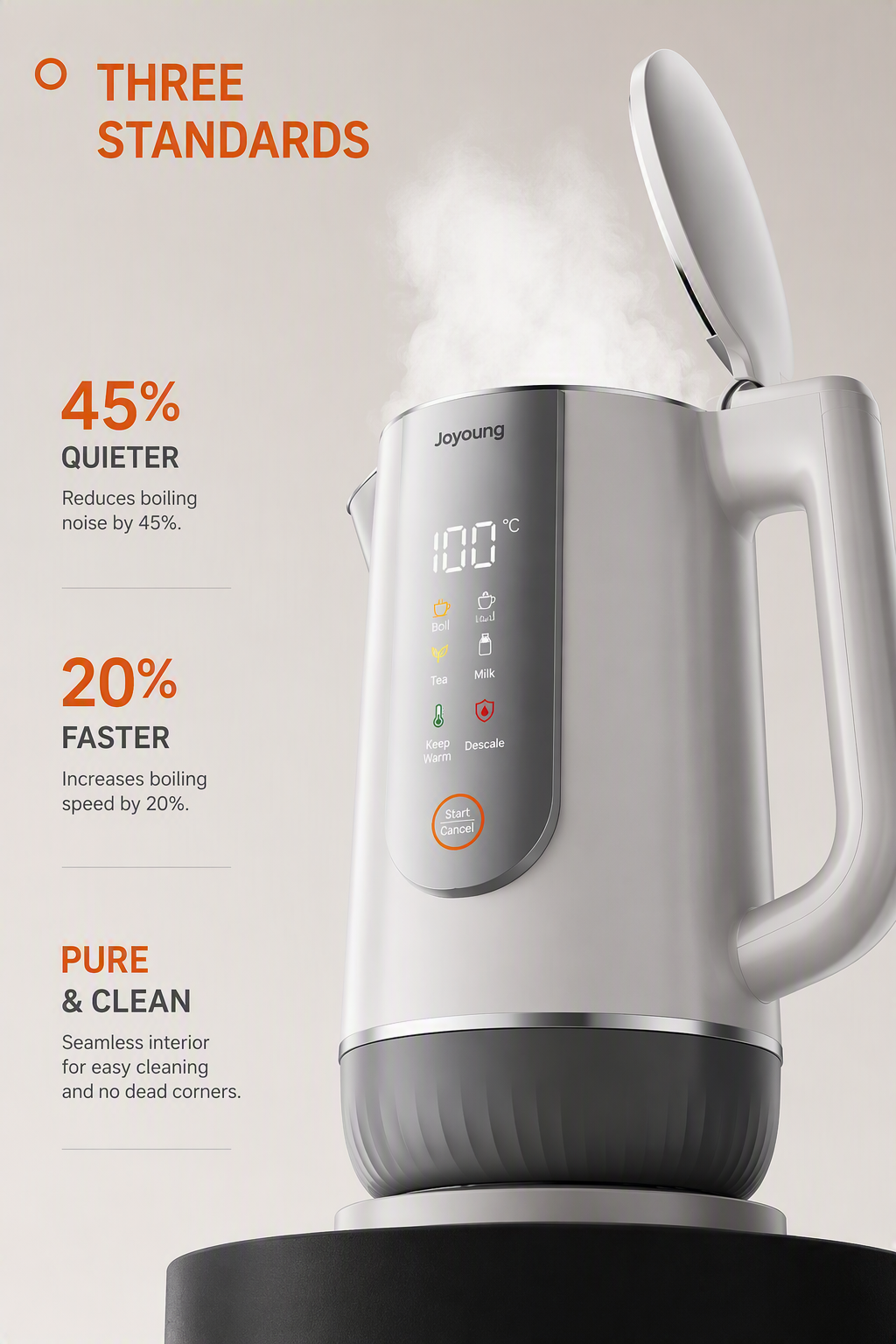 Joyoung Minimalist Electric Kettle | 2L Stainless Steel Water Boiler (1800W)