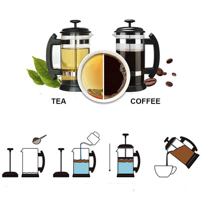 1L Glass French Press | Stainless Steel Filter | 4 Colours