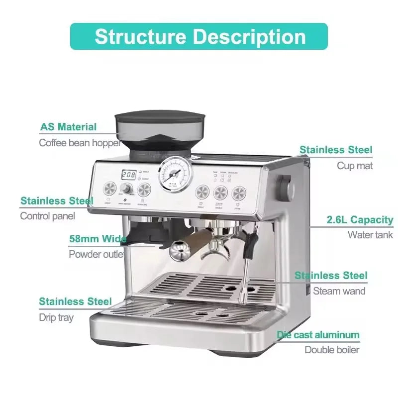 Customize Smart 20-Bar Espresso Machine | Integrated Grinder, Programmable Coffee Maker & Maintenance Kit