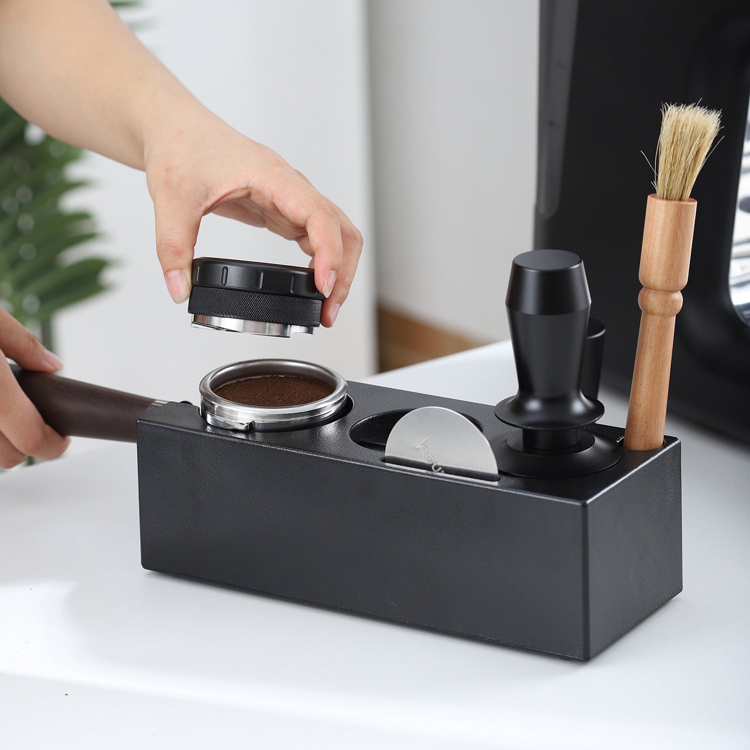 Espresso Tamper Stand & Distributor Base | Portafilter Holder | White & Black