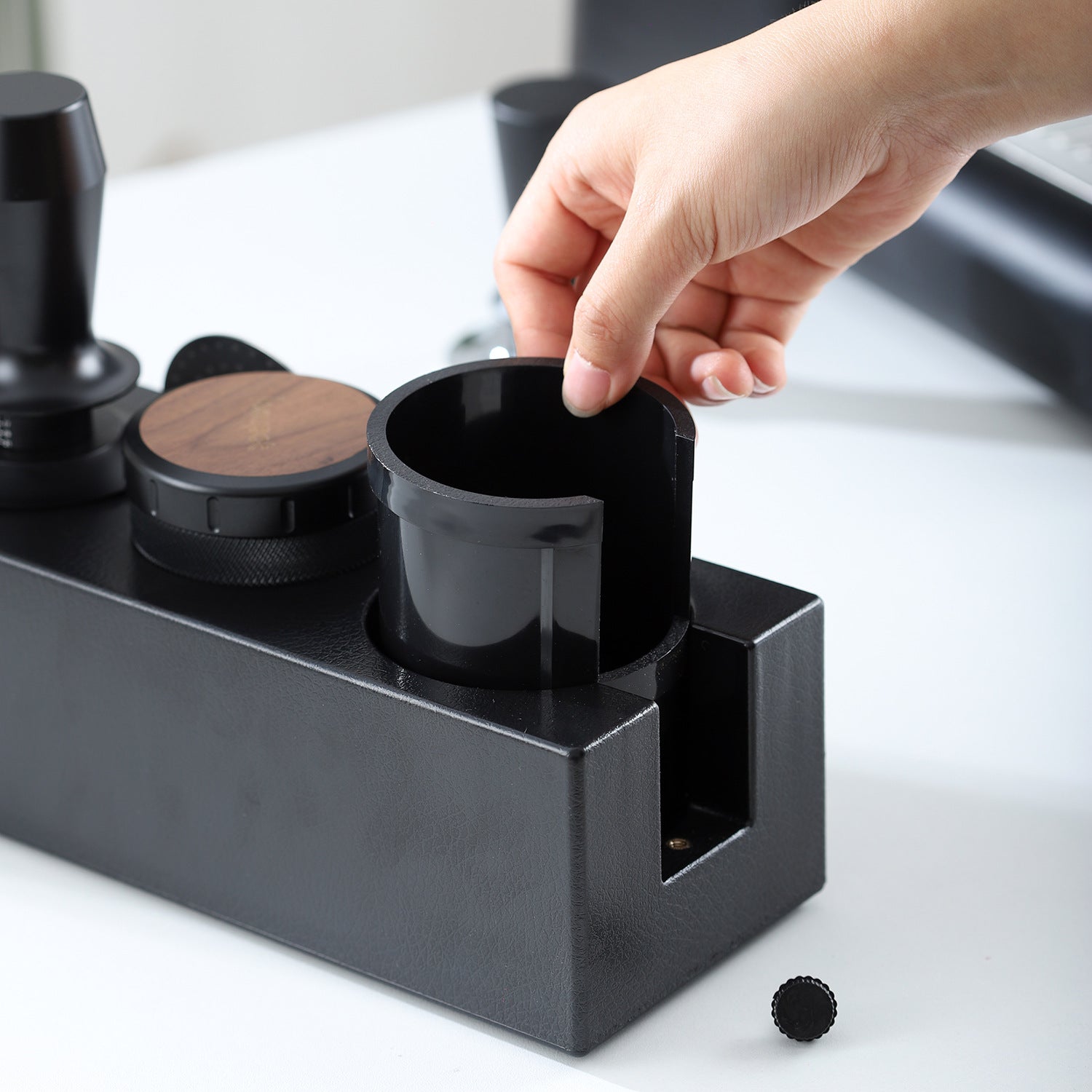 Espresso Tamper Stand & Distributor Base | Portafilter Holder | White & Black