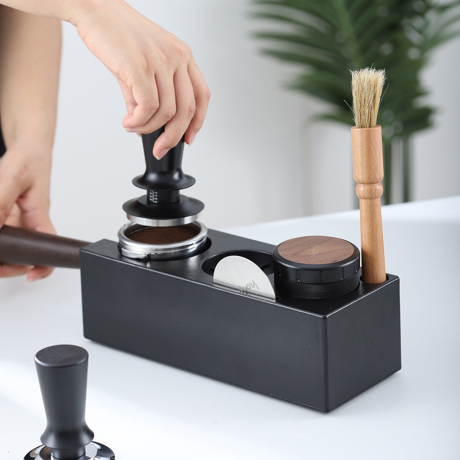 Espresso Tamper Stand & Distributor Base | Portafilter Holder | White & Black