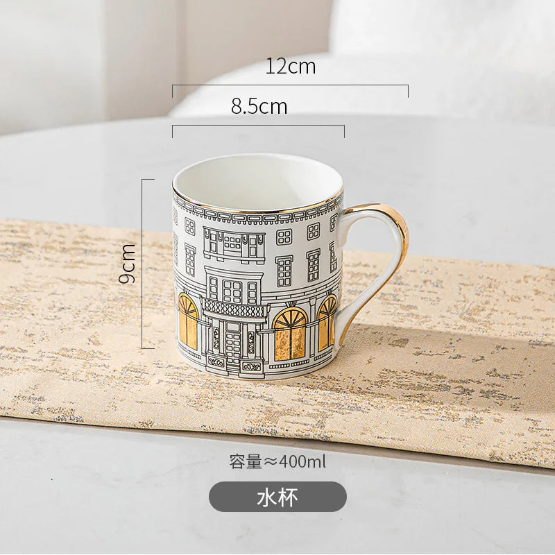 Gold Painted Ceramic Coffee Cup & Saucer | 220ml | European Luxury Style
