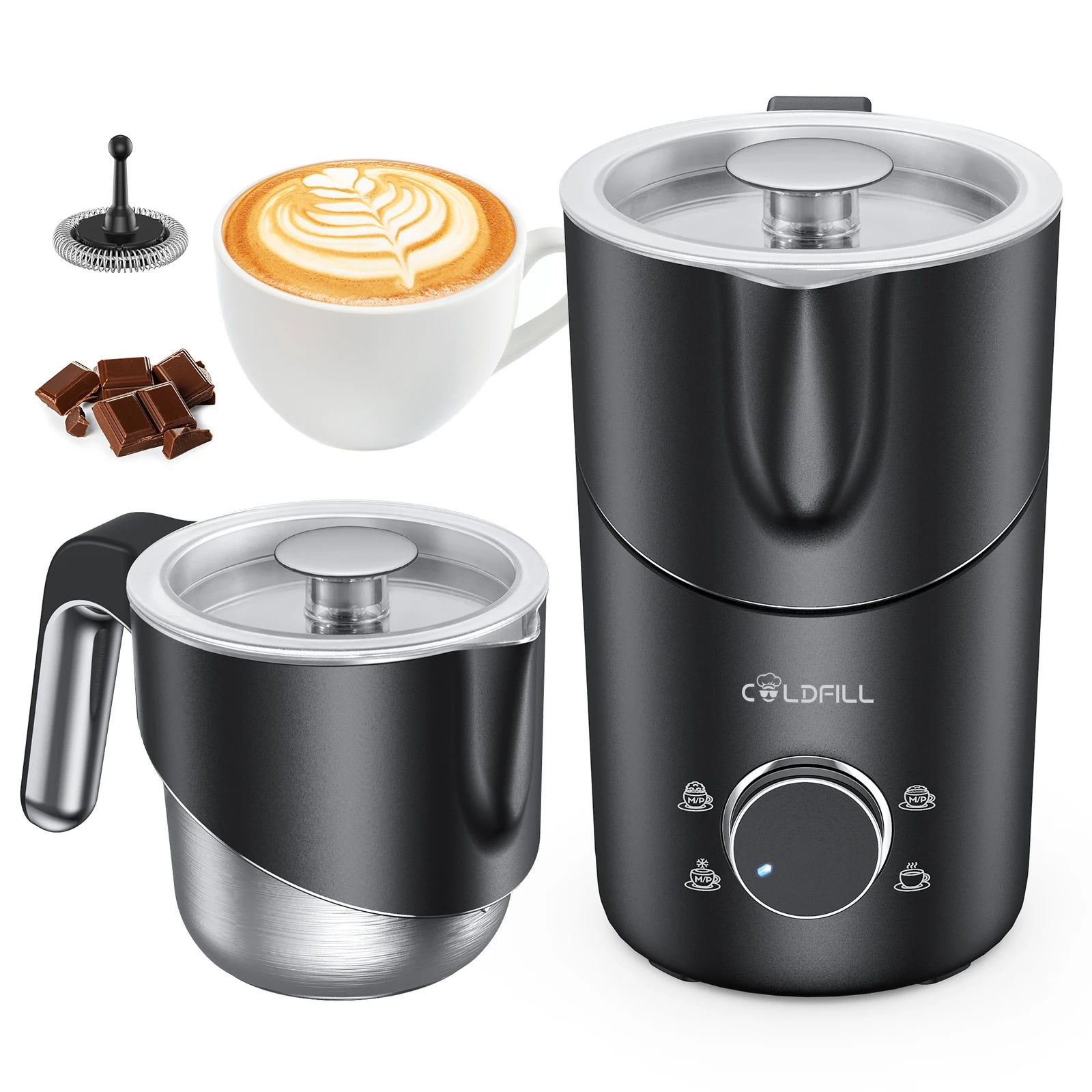Milk Frother and Steamer 8-in-1 Electric Frother for Coffee, 400ml Large Capacity Detachable Milk Steamer Easy to Clean