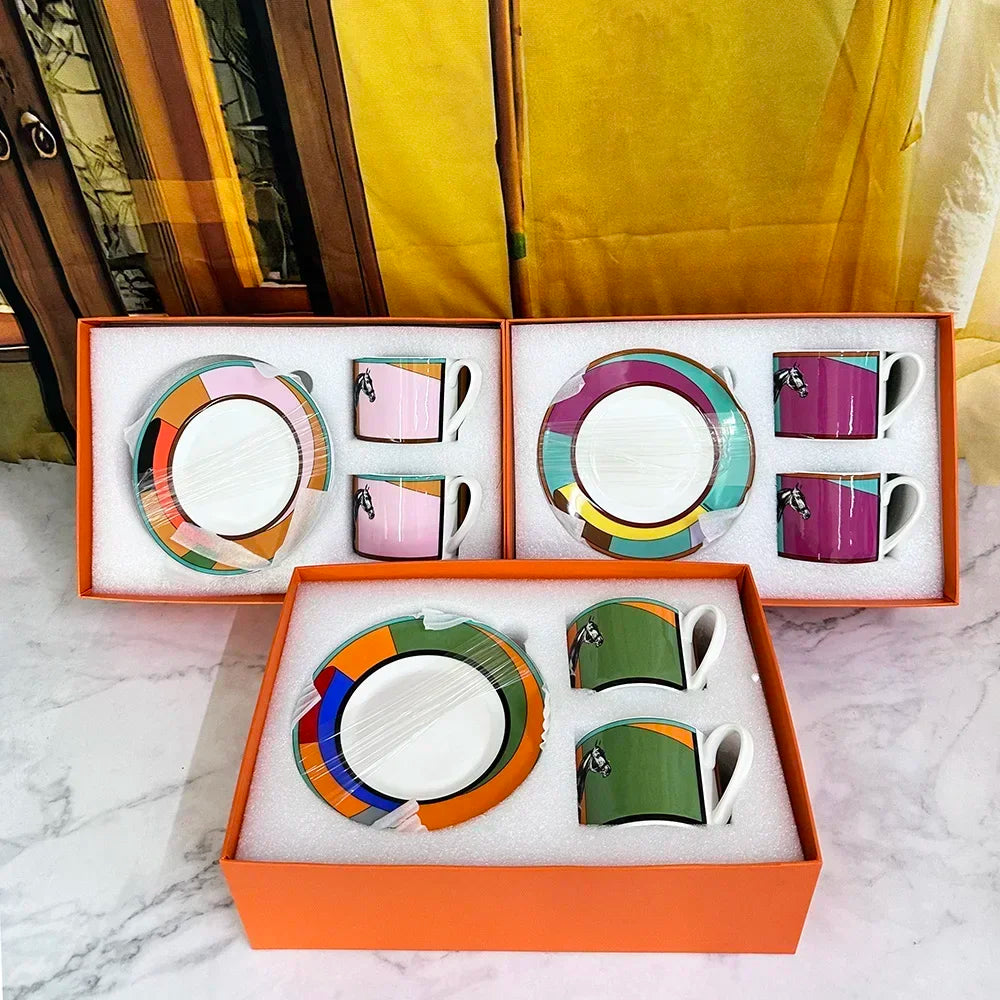 Colourful Horse Porcelain Cup & Saucer Set | Premium Ceramic Coffeeware & Teaware