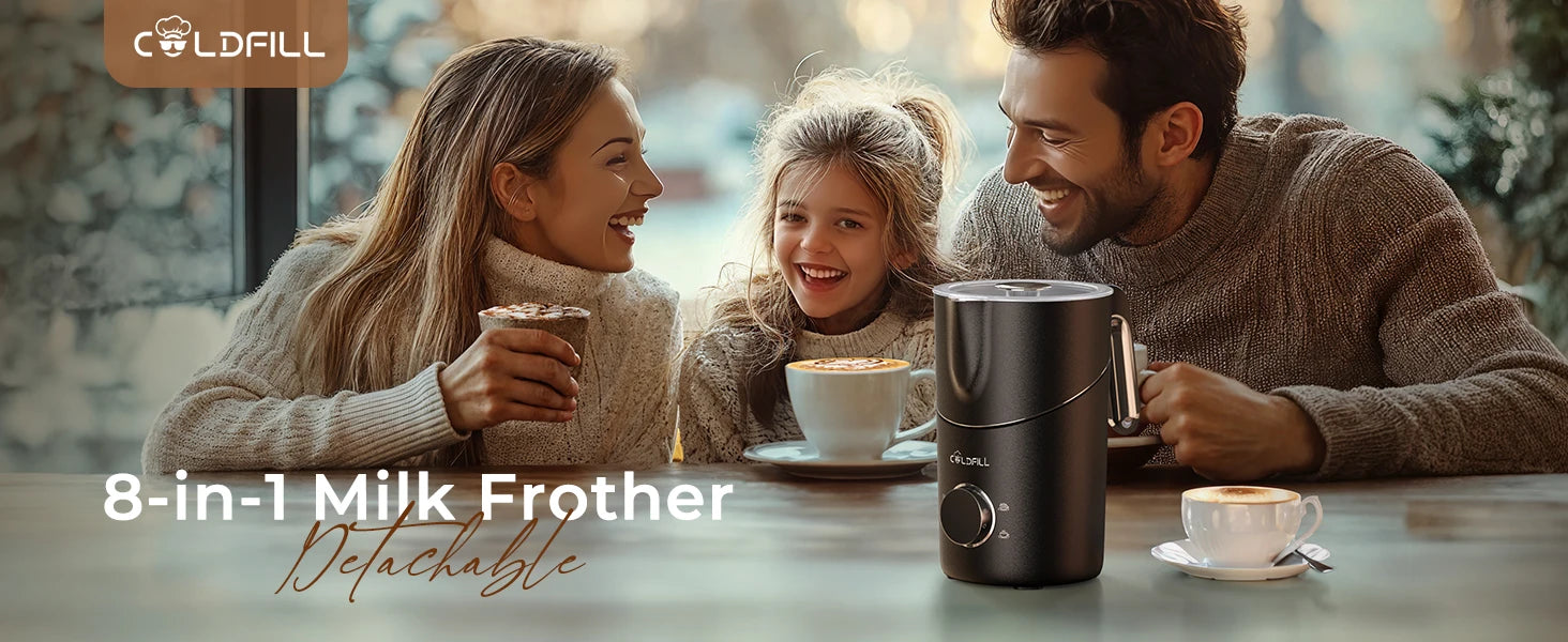 Milk Frother and Steamer 8-in-1 Electric Frother for Coffee, 400ml Large Capacity Detachable Milk Steamer Easy to Clean