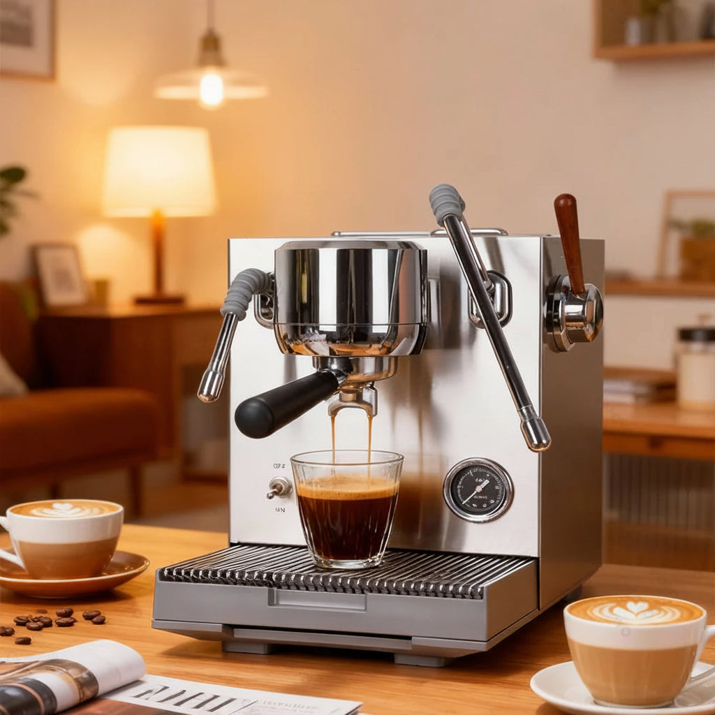 CAFOVO E120 Dual Boiler Espresso Machine | 9-Bar Semi-Automatic Coffee Maker with OLED Display & Italian ULKA Pump