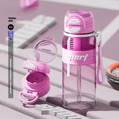 Leakproof Tritan Sports Bottle with Straw, Tea Strainer & Carry Strap