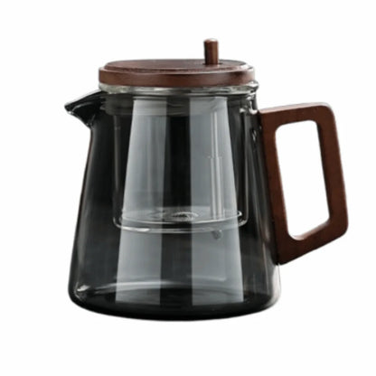 Glass Teapot with Wooden Handle & Built-In Infuser | One-Button Tea Separation