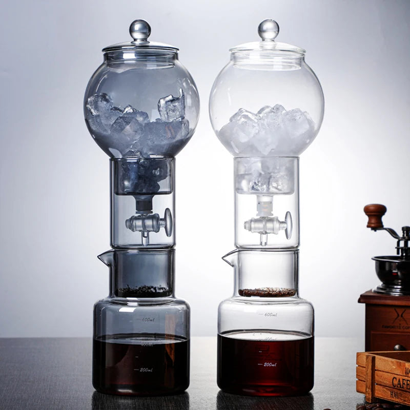 Cold Brew Coffee Pot Set | Glass Dripper & Filter | 600ml | Grey & Transparent