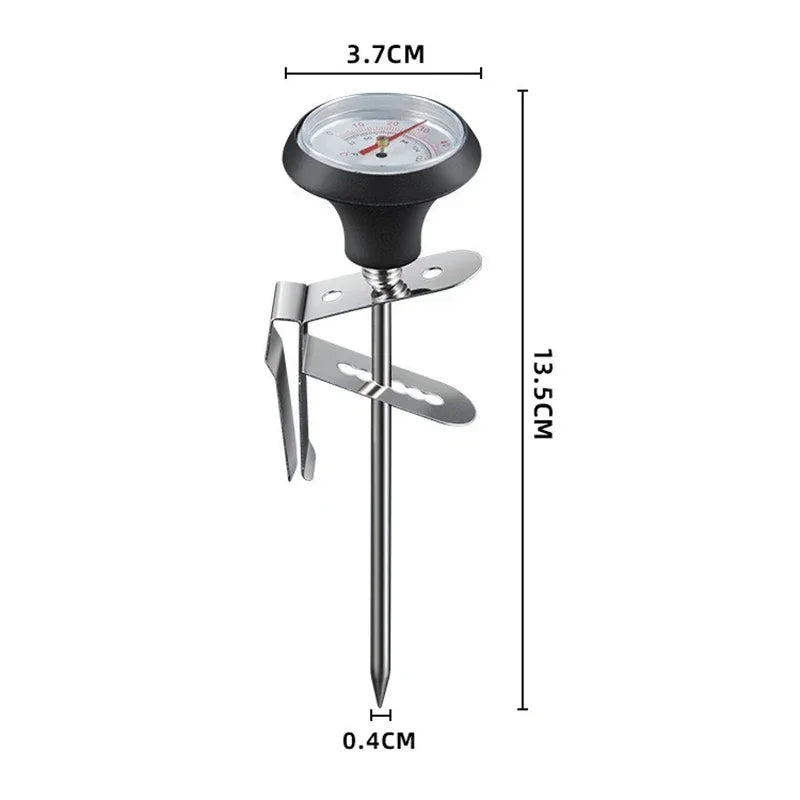 Stainless Steel Coffee & Milk Thermometer | Clip-On Analogue Probe | 0–100°C