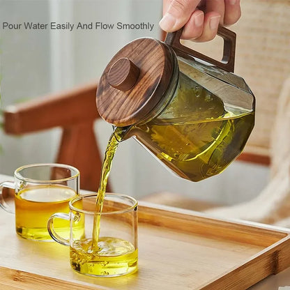 Heat-Resistant Glass Teapot with Wooden Handle