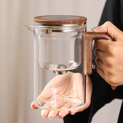Magnetic Switch Glass Teapot with Tea Separator & Wood Handle