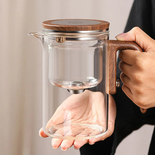 Magnetic Switch Glass Teapot with Tea Separator & Wood Handle