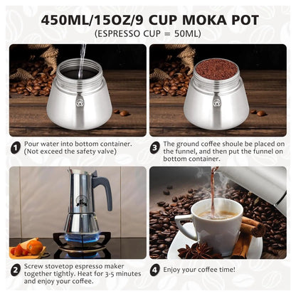 Moka Pot Espresso Maker | Induction Ready | 4 & 6 Cup