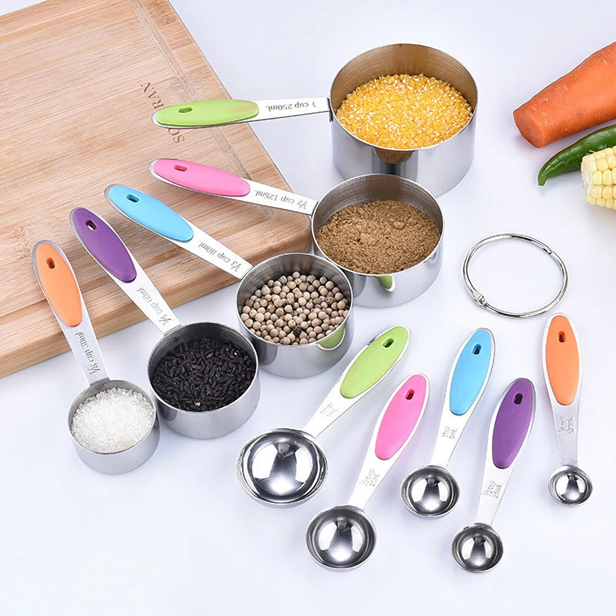 Stainless Steel Measuring Spoon & Cup Set with Silicone Handles | 5 & 10 Piece