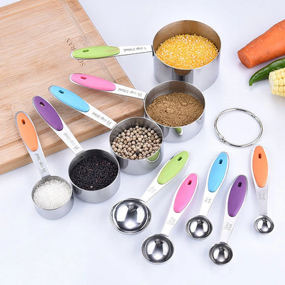Stainless Steel Measuring Spoon & Cup Set with Silicone Handles | 5 & 10 Piece