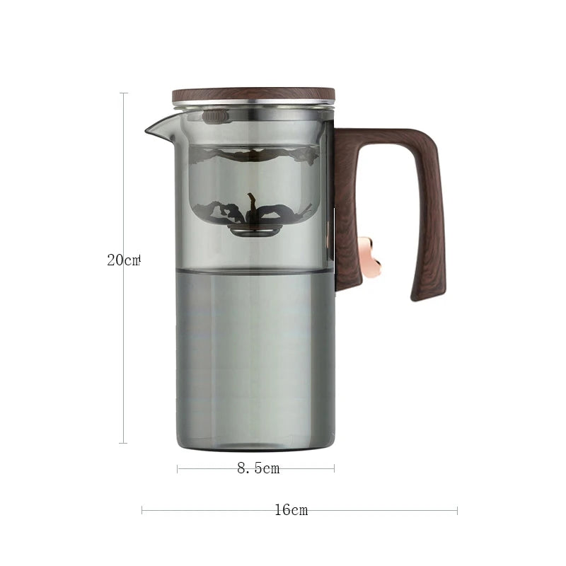 Magnetic Switch Glass Teapot with Tea Separator & Wood Handle