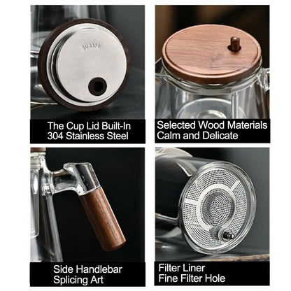 Glass Teapot with Wooden Handle & Built-In Infuser | One-Button Tea Separation