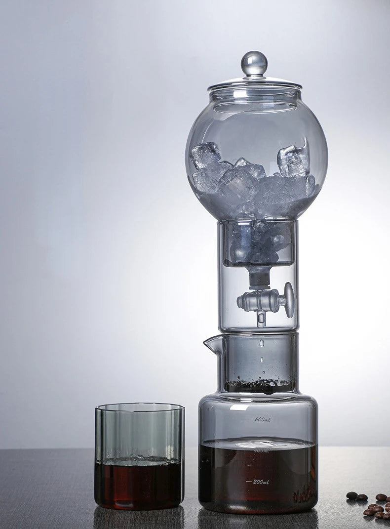 Cold Brew Coffee Pot Set | Glass Dripper & Filter | 600ml | Grey & Transparent