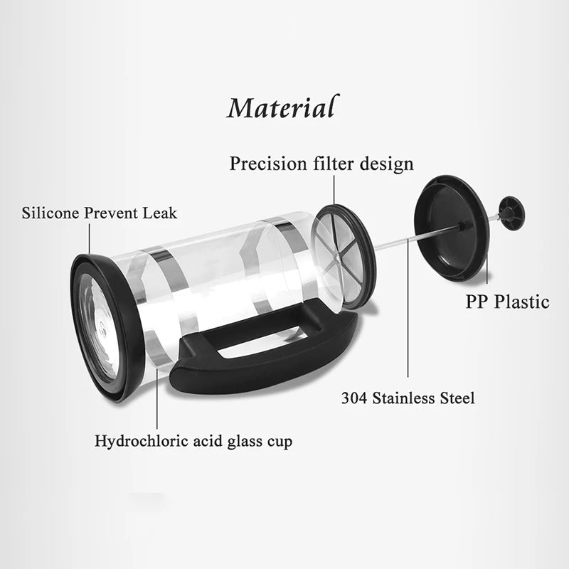 1L Glass French Press | Stainless Steel Filter | 4 Colours