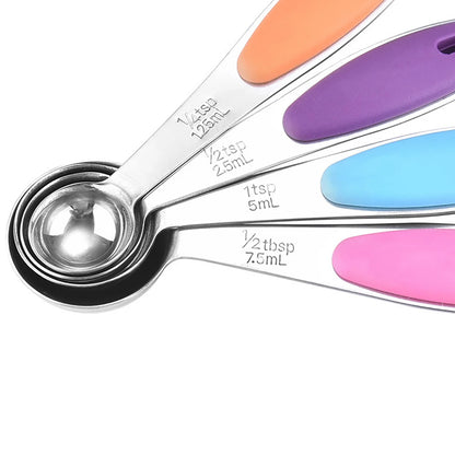 Stainless Steel Measuring Spoon & Cup Set with Silicone Handles | 5 & 10 Piece
