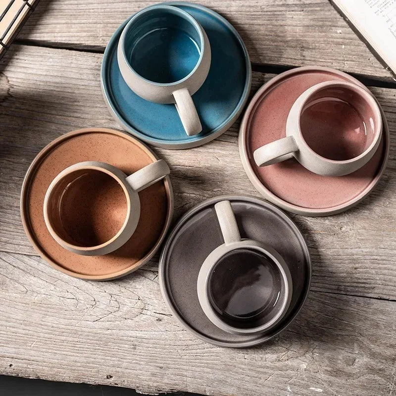 Japanese Style Ceramic Coffee Cup and Saucer Set