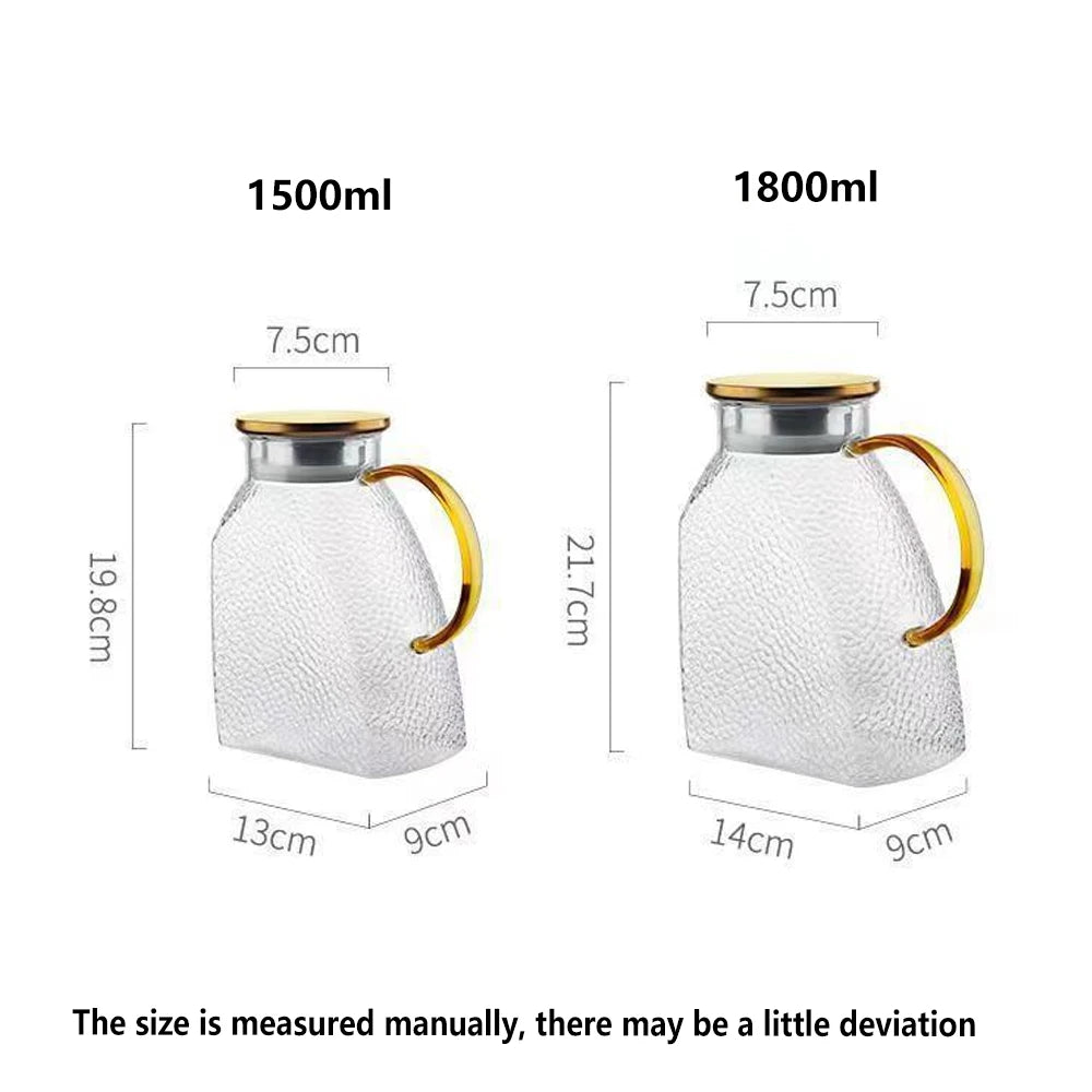 1.8L Glass Water Jug with Handle & Lid | Carafe for Cold & Hot Drinks