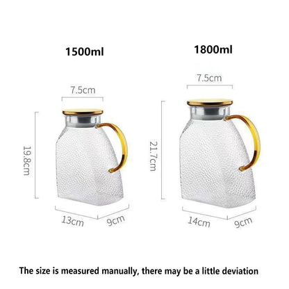1.8L Glass Water Jug with Handle & Lid | Carafe for Cold & Hot Drinks