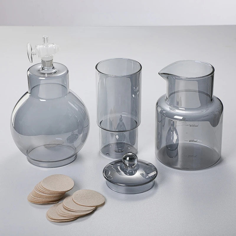 Cold Brew Coffee Pot Set | Glass Dripper & Filter | 600ml | Grey & Transparent