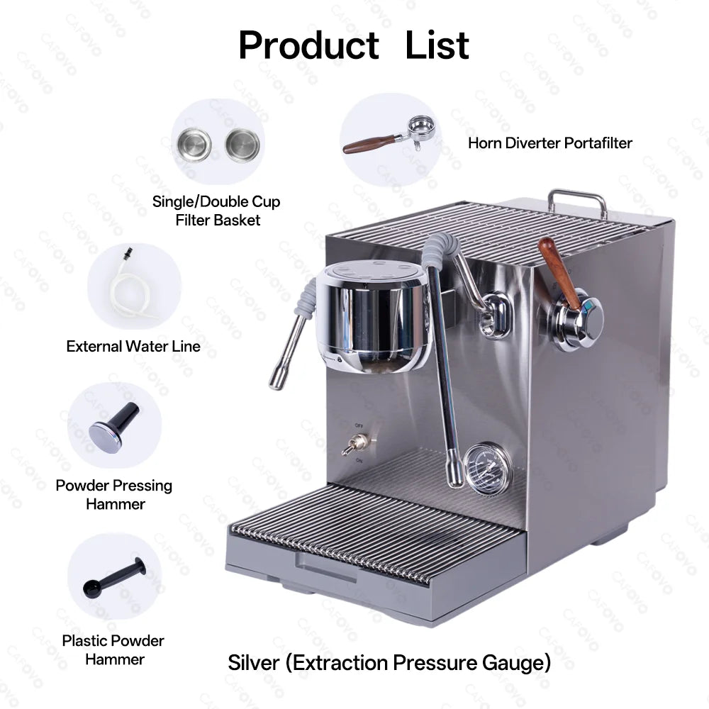 CAFOVO E120 Dual Boiler Espresso Machine | 9-Bar Semi-Automatic Coffee Maker with OLED Display & Italian ULKA Pump