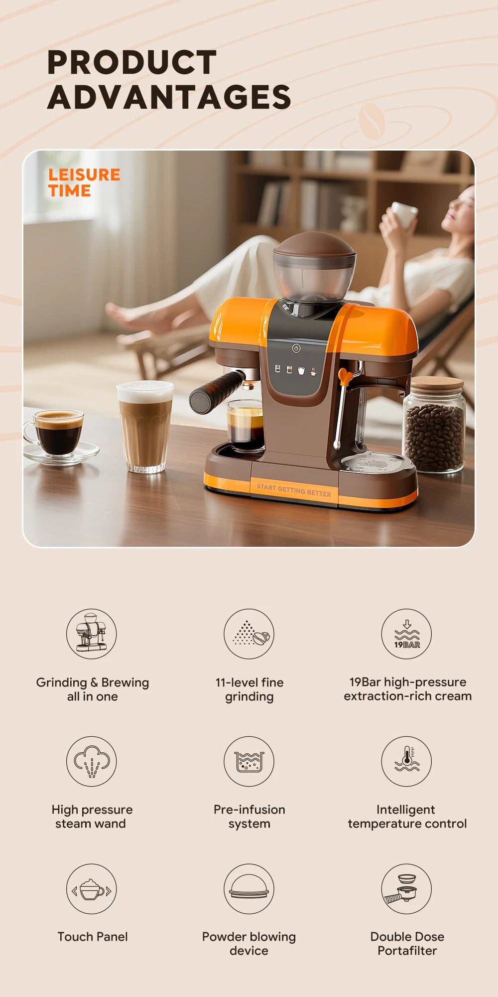 i Cafilas 19 Bar Semi-Automatic Espresso Machine with Built-in Frother