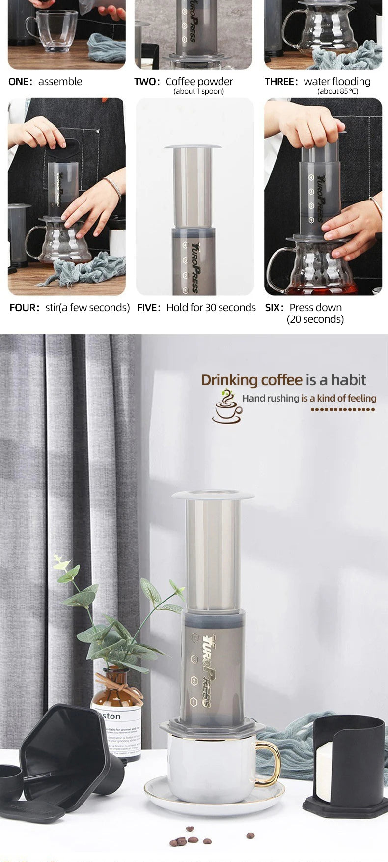 YRP Air Press Coffee Maker | Portable Espresso, French Press & Drip | 400ml