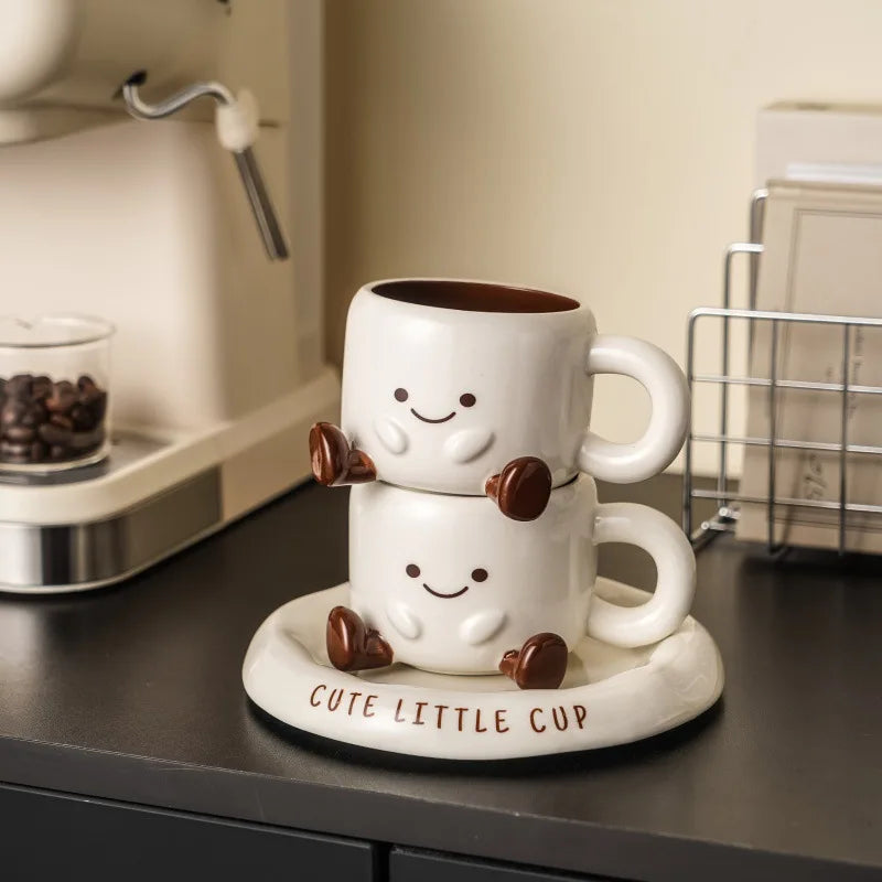 Cartoon Ceramic Cup & Saucer Gift Set | 250ml | Illustrated Design | Gift Box Included