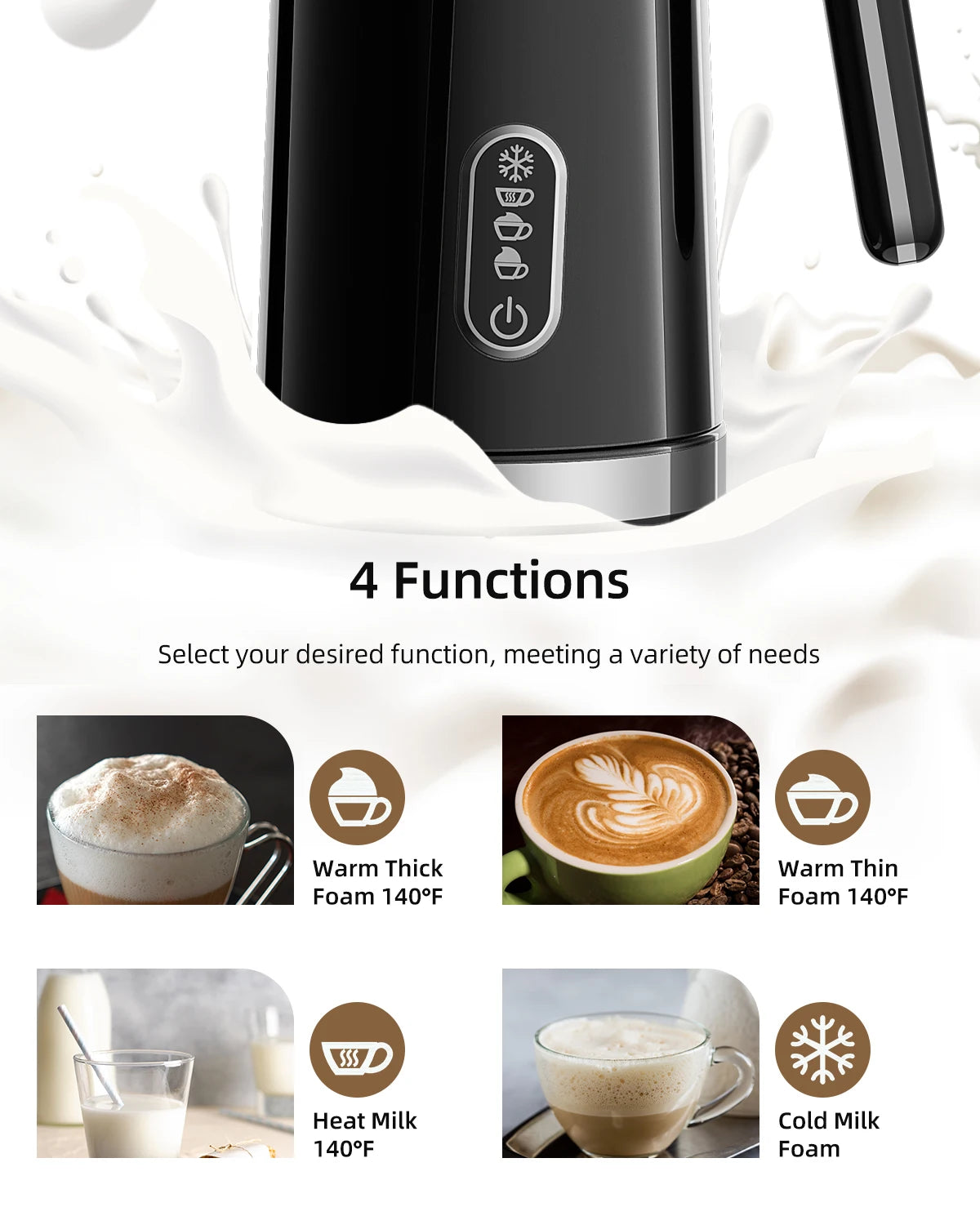 BioloMix 4-in-1 Automatic Milk Frother & Steamer | Hot & Cold Foam | 300ml