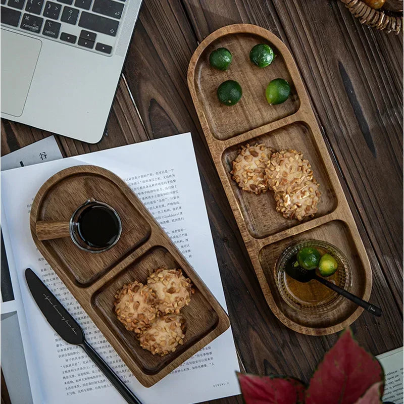 Natural Acacia Wood Tray for Serving Coffee & Tea