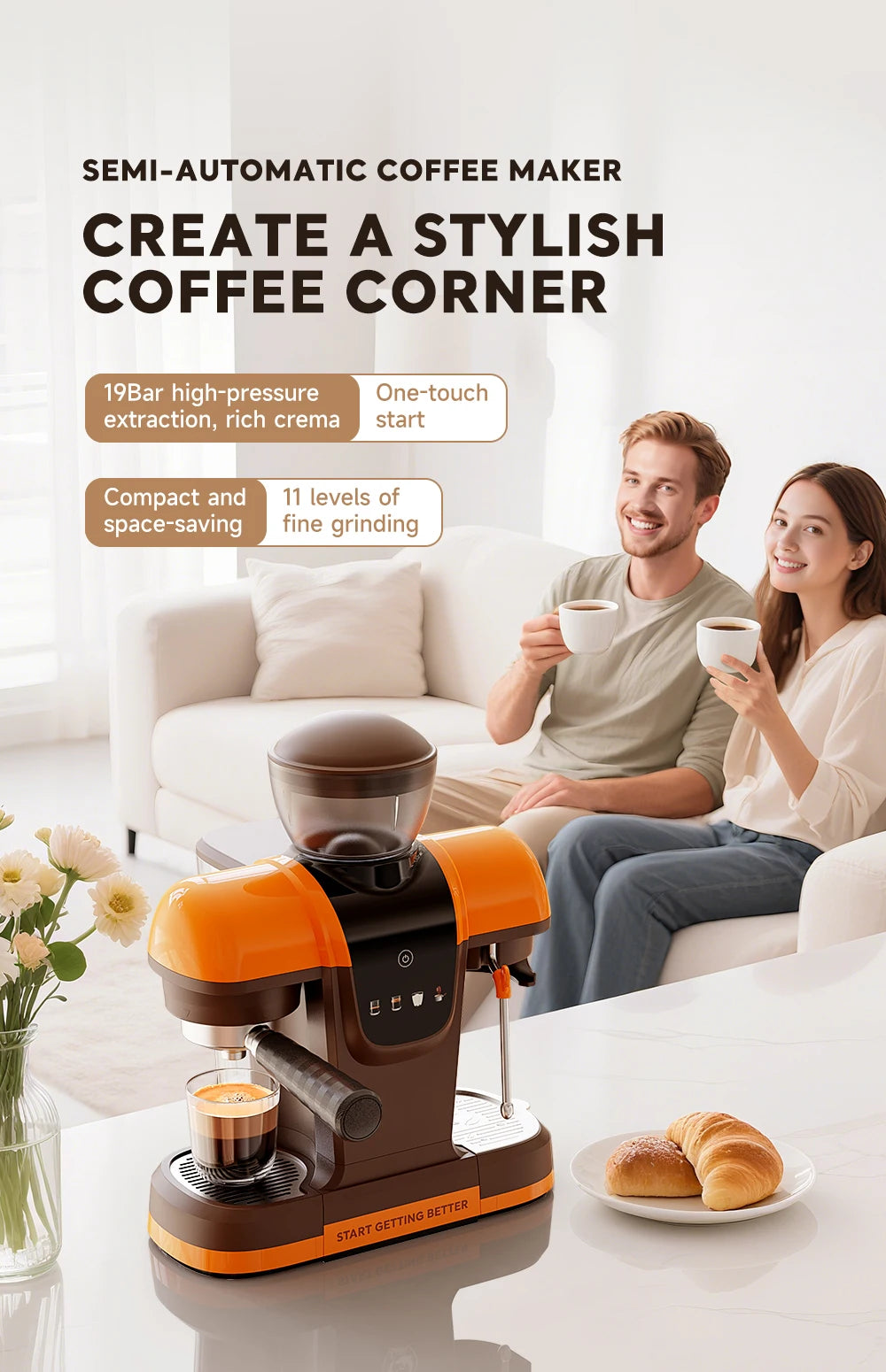 i Cafilas 19 Bar Semi-Automatic Espresso Machine with Built-in Frother