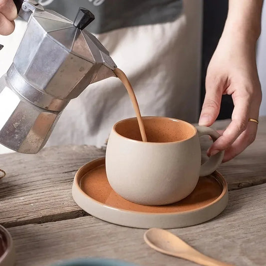 Japanese Style Ceramic Coffee Cup and Saucer Set