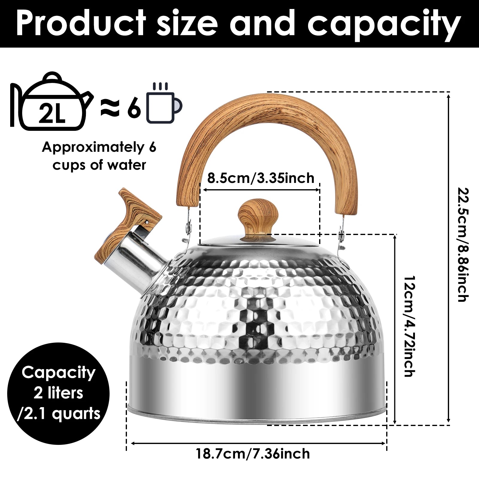 Stainless Steel Whistling Stovetop Kettle | Anti-Scald Handle | 2L / 2.5L / 3L | 4 Colours