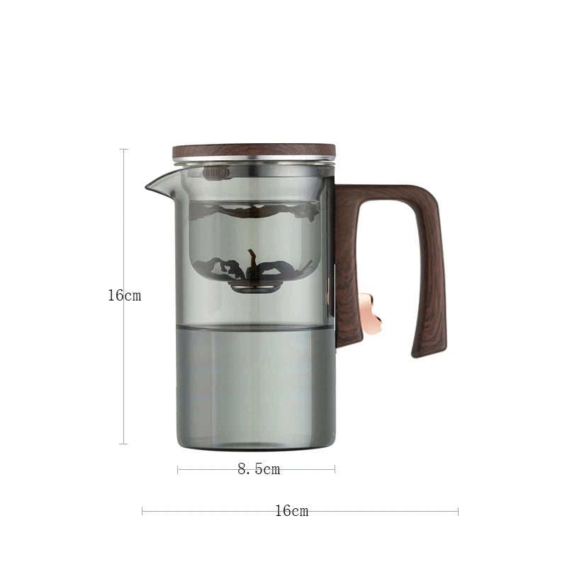 Magnetic Switch Glass Teapot with Tea Separator & Wood Handle
