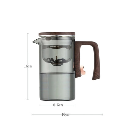 Magnetic Switch Glass Teapot with Tea Separator & Wood Handle
