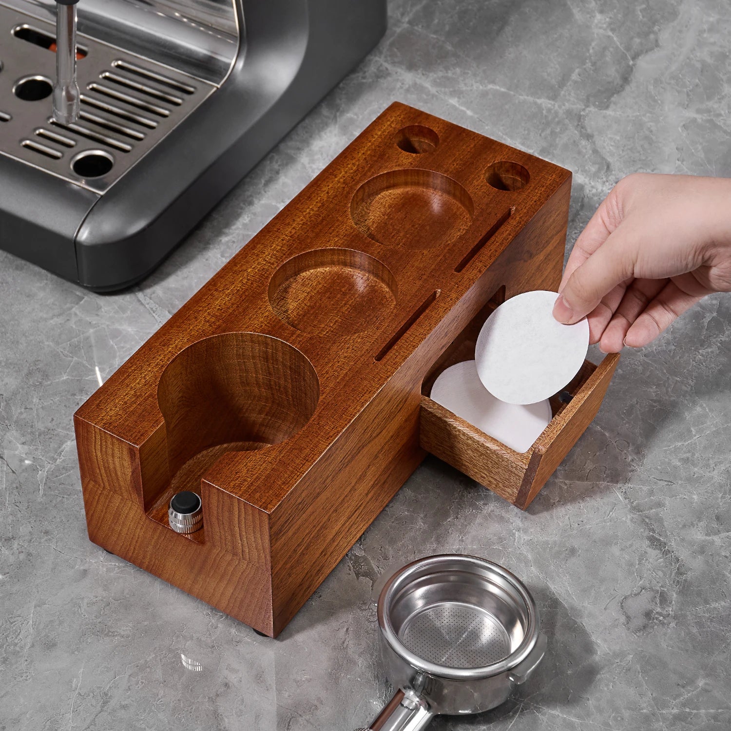 Rosewood Espresso Tamper Holder Stand