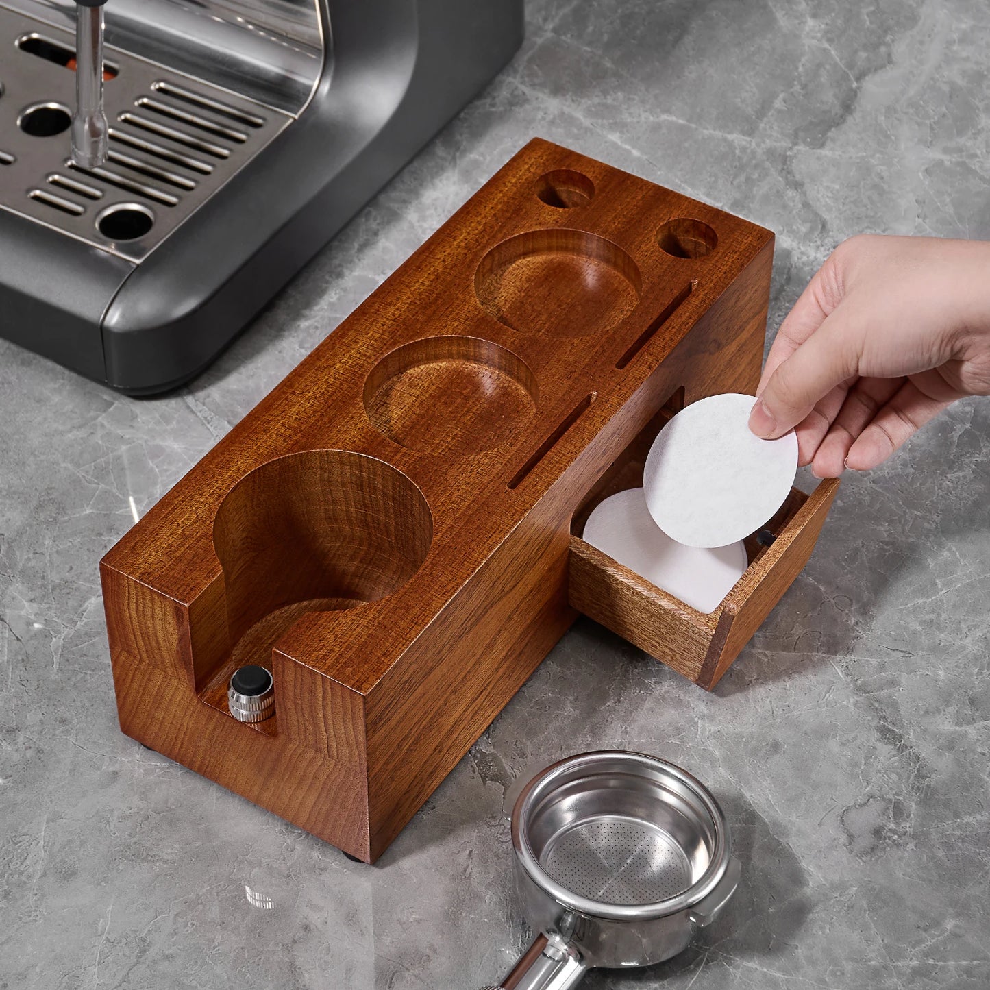 Rosewood Espresso Tamper Holder Stand