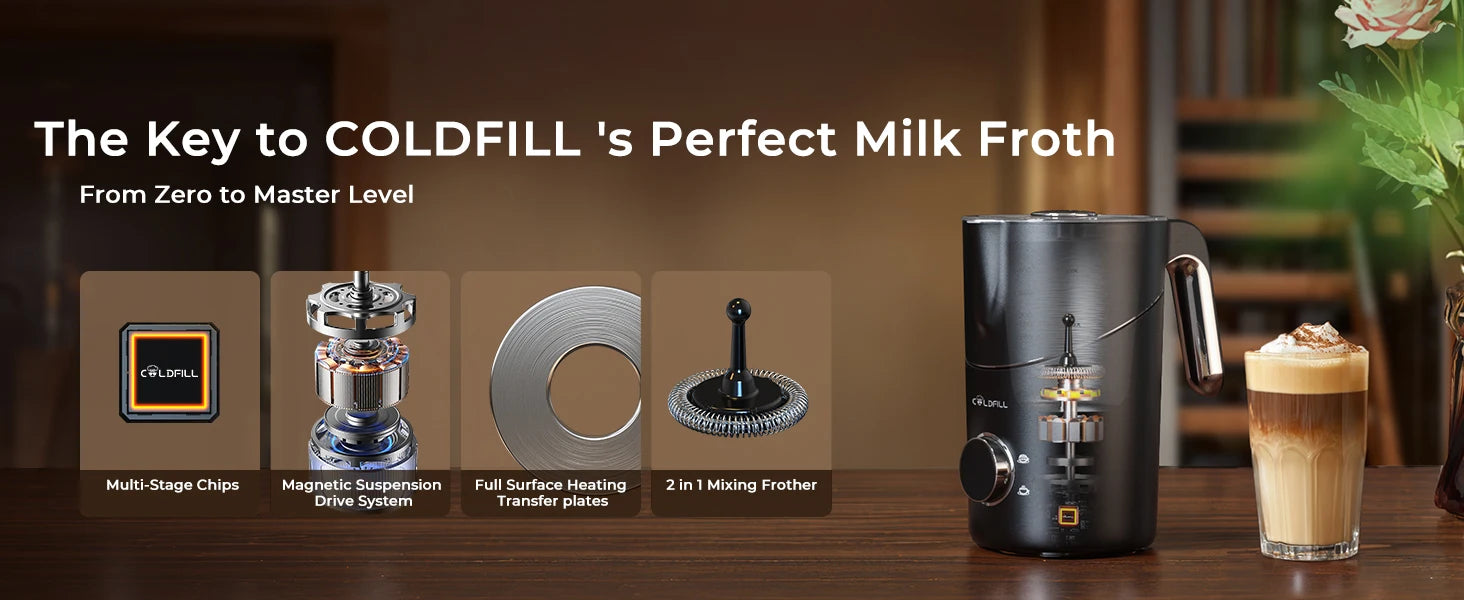 Milk Frother and Steamer 8-in-1 Electric Frother for Coffee, 400ml Large Capacity Detachable Milk Steamer Easy to Clean