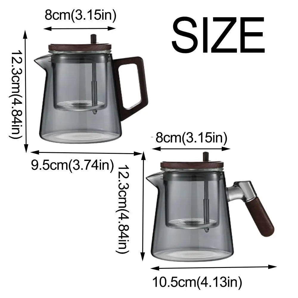 Glass Teapot with Wooden Handle & Built-In Infuser | One-Button Tea Separation